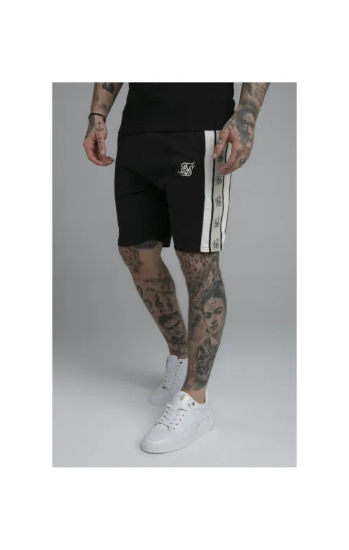 SikSilk Premium Tape Pleated Shorts - Jet Black & Off White sold by Siksilk
