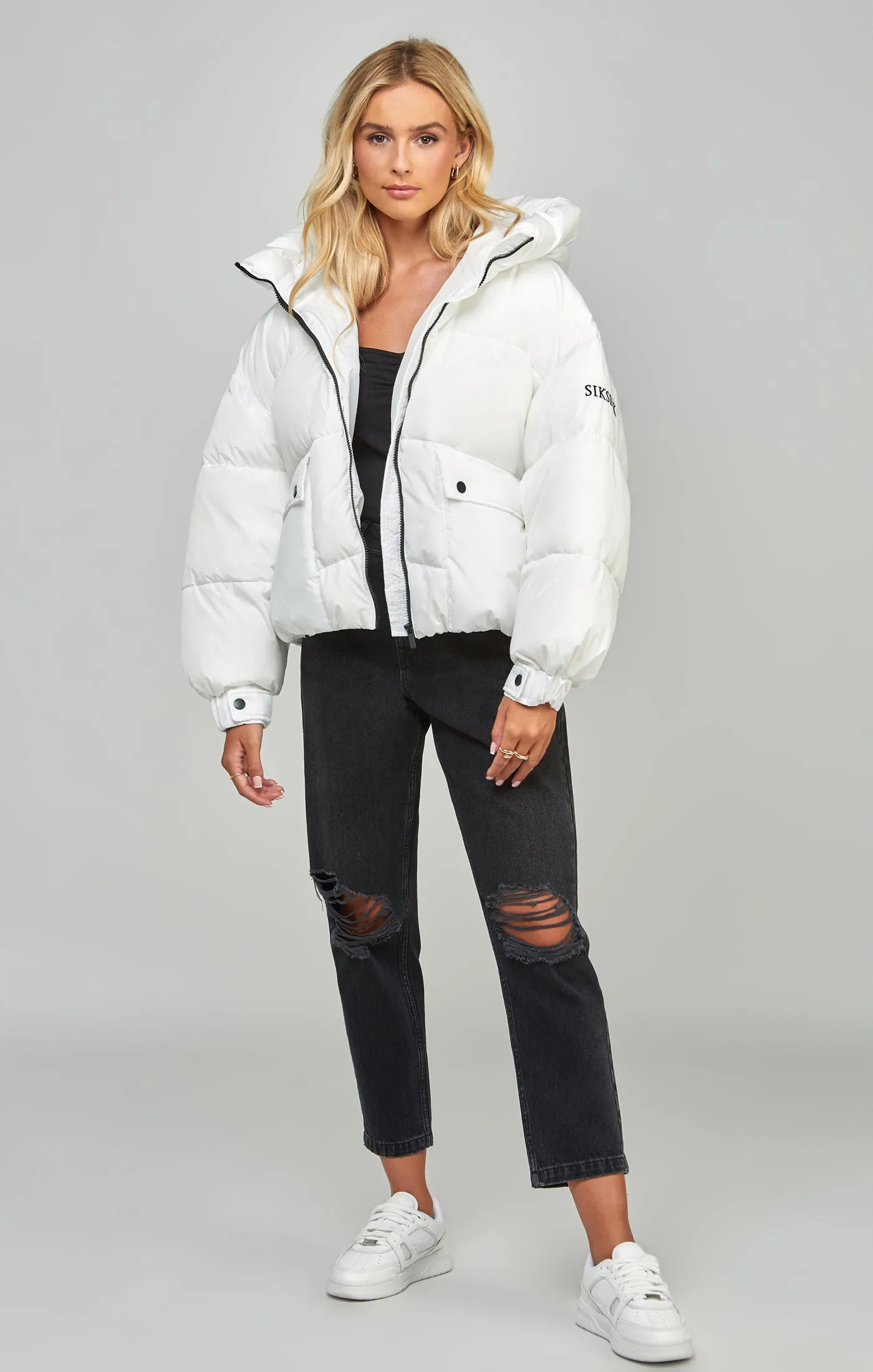 White Oversized Padded Coat sold by Siksilk product image thumbnail 4