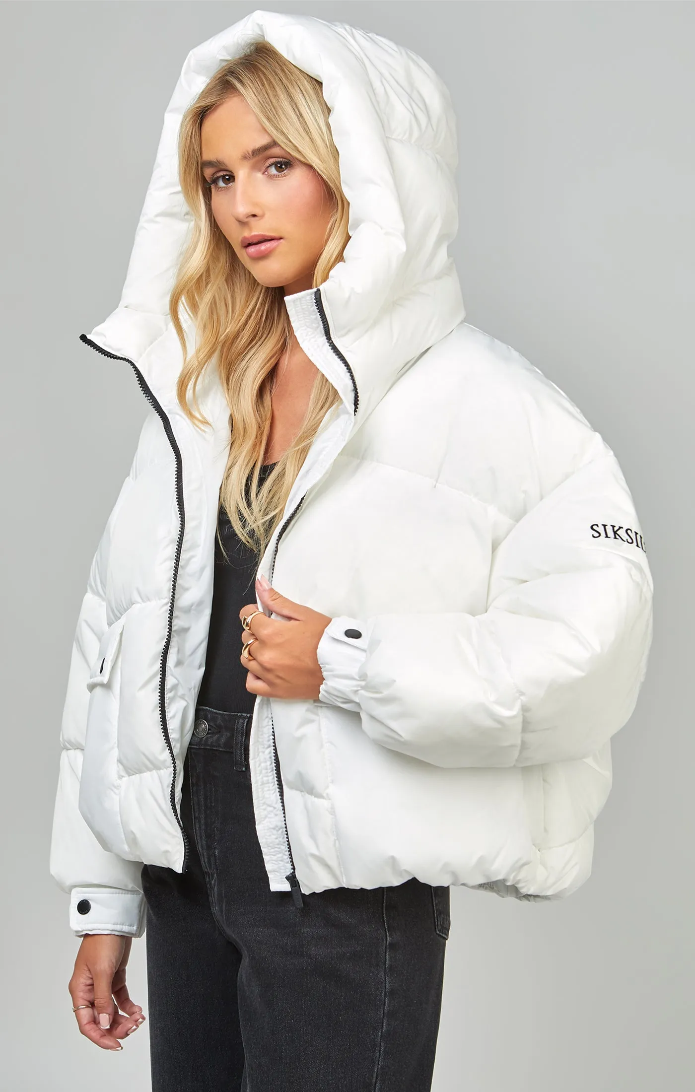 White Oversized Padded Coat sold by Siksilk