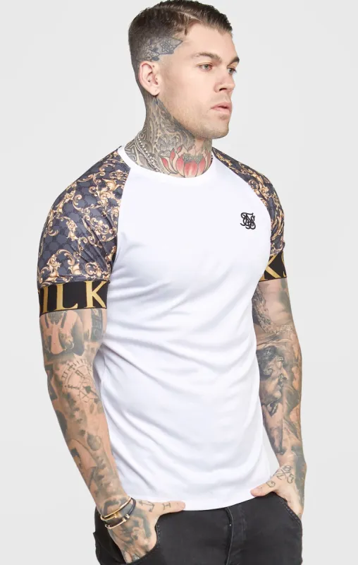 White Venetian Print Raglan Elastic Cuff T-Shirt sold by Siksilk