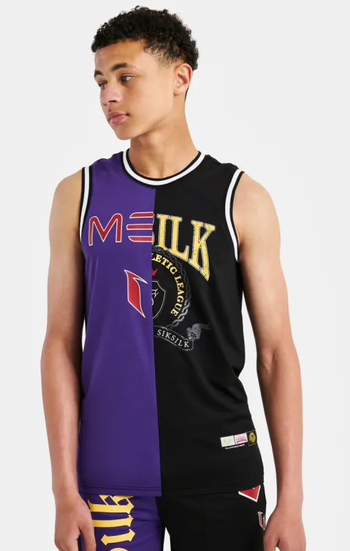 Messi x SikSilk Retro Varsity Vest - Black & Purple sold by Siksilk