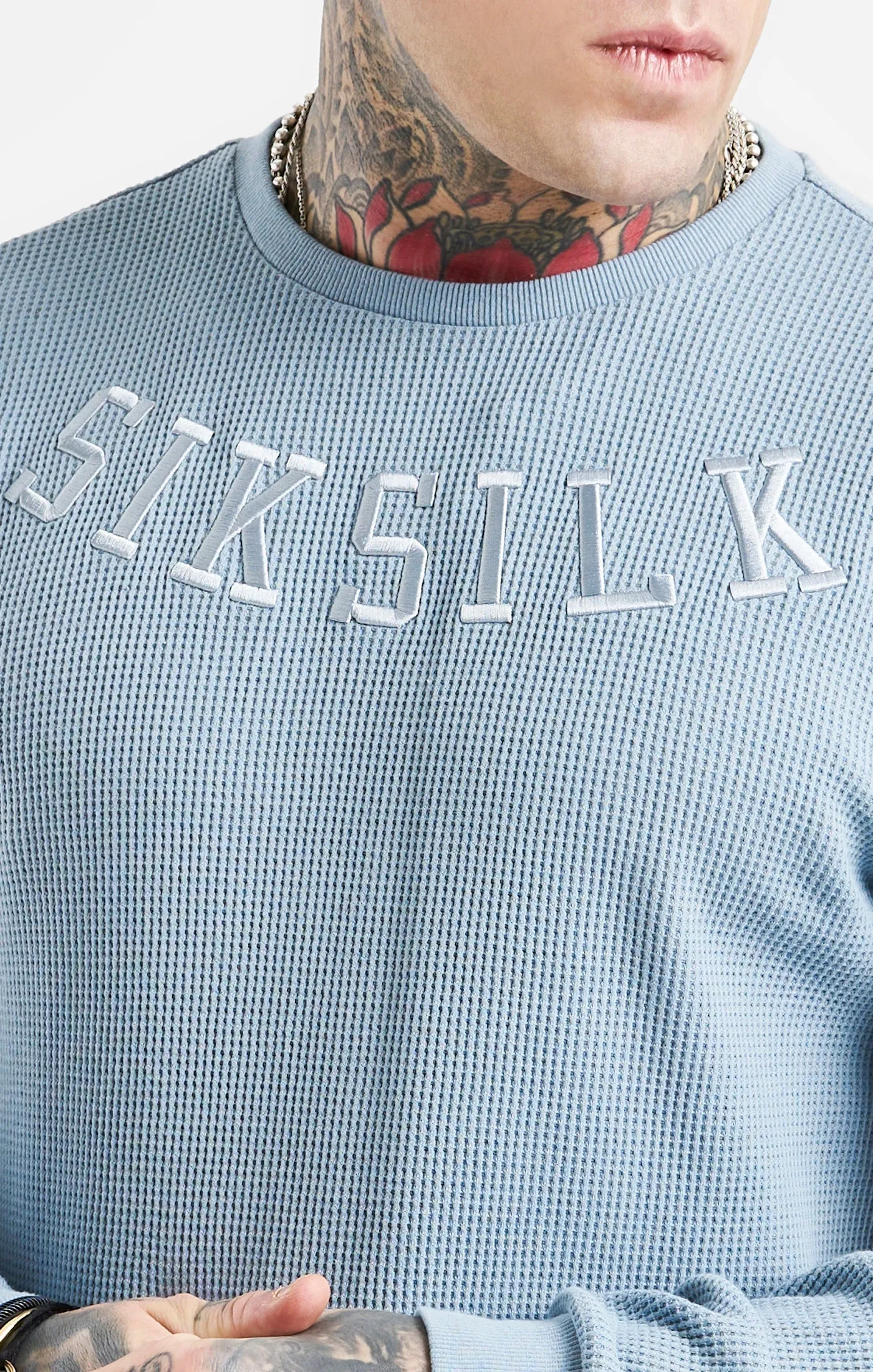 Blue Embroidered Waffle Texture Sweatshirt sold by Siksilk product image thumbnail 2