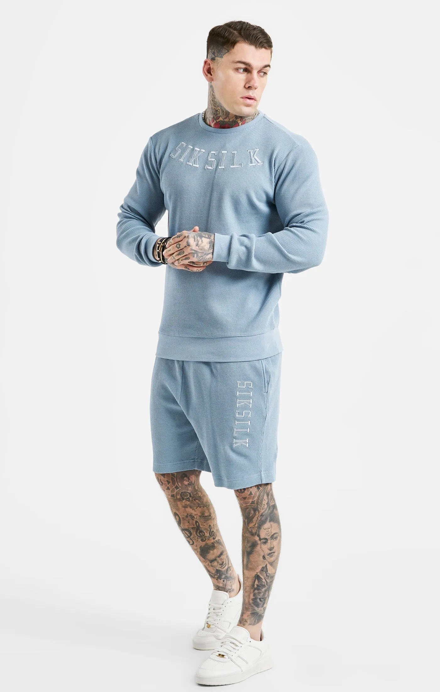 Blue Embroidered Waffle Texture Sweatshirt sold by Siksilk product image thumbnail 3