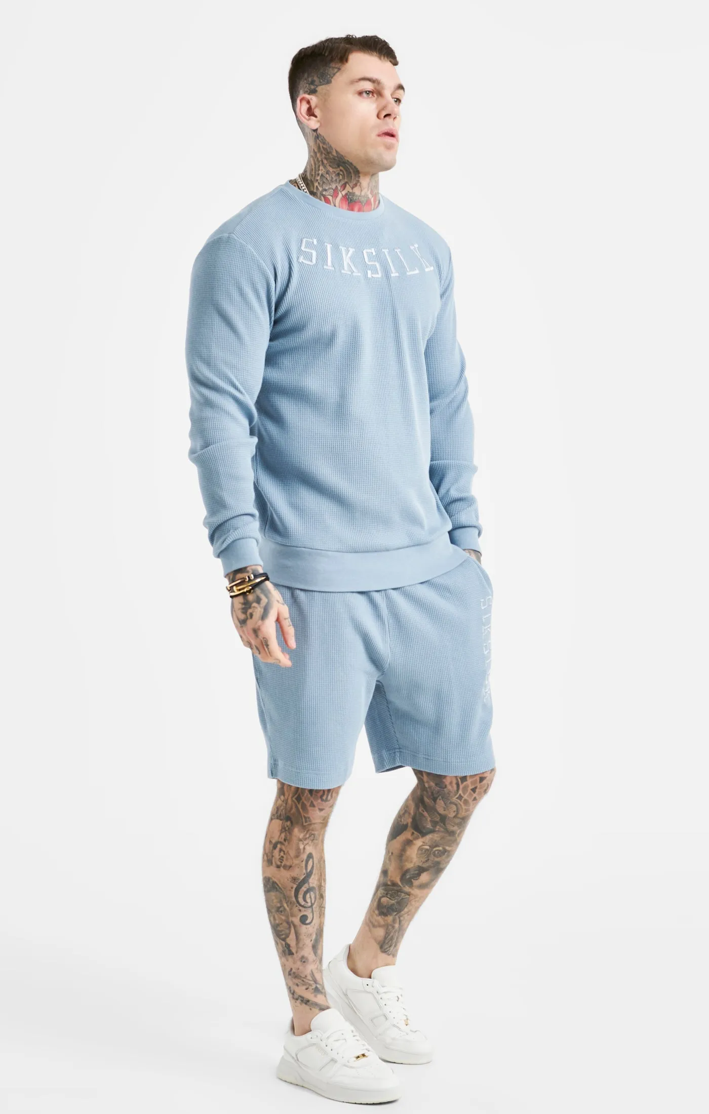 Blue Embroidered Waffle Texture Sweatshirt sold by Siksilk product image thumbnail 4