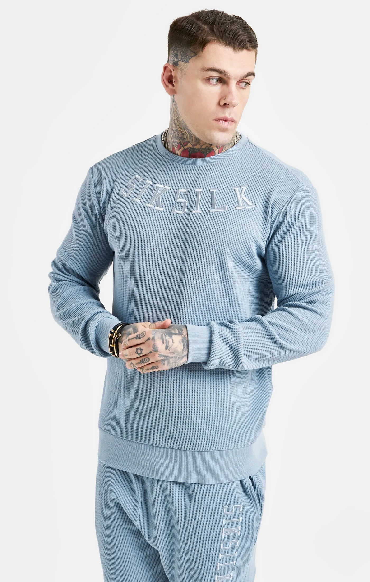 Blue Embroidered Waffle Texture Sweatshirt sold by Siksilk