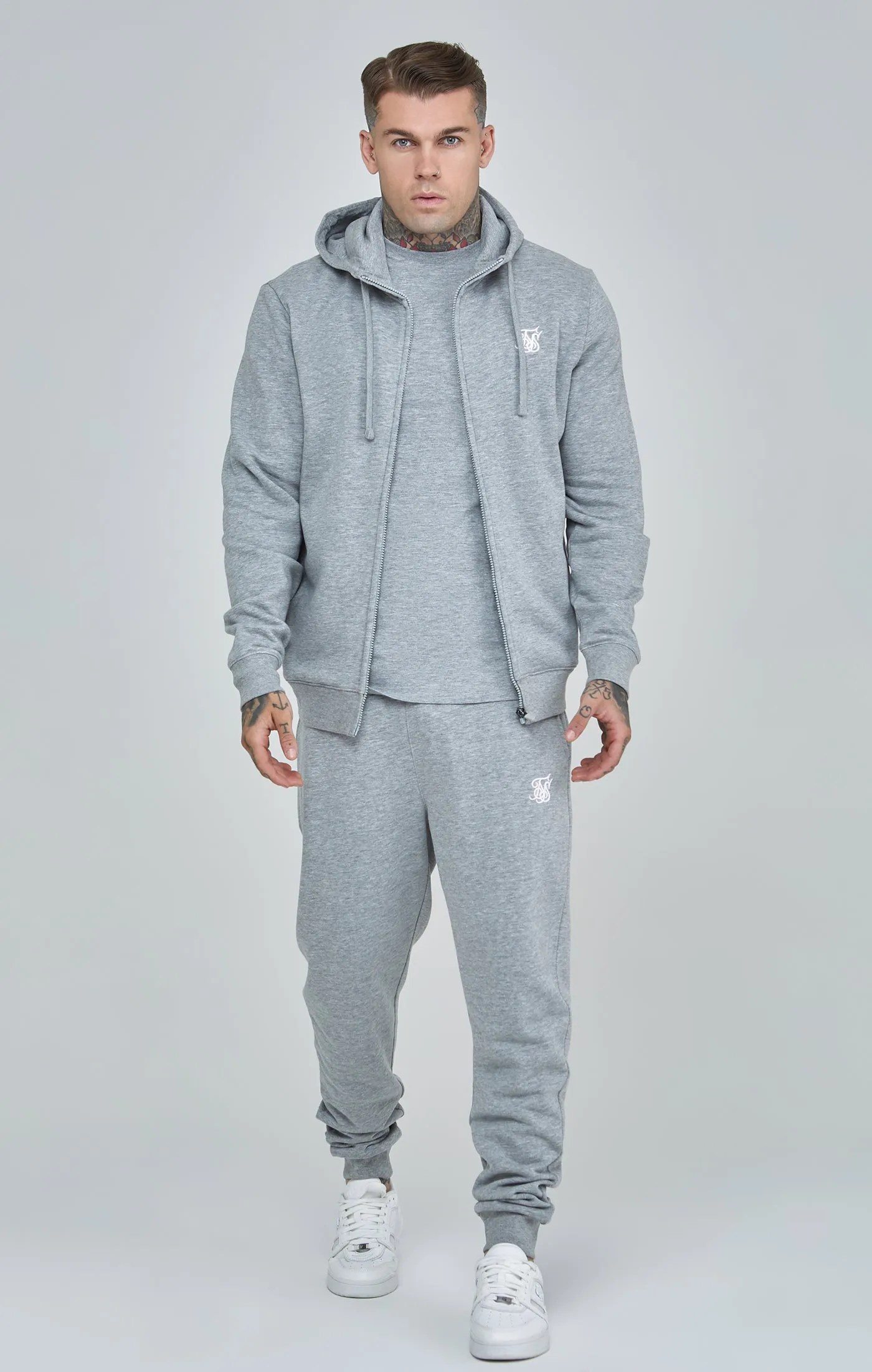 Grey Marl Essential Zip-Thru Funnel Hoodie sold by Siksilk product image thumbnail 2