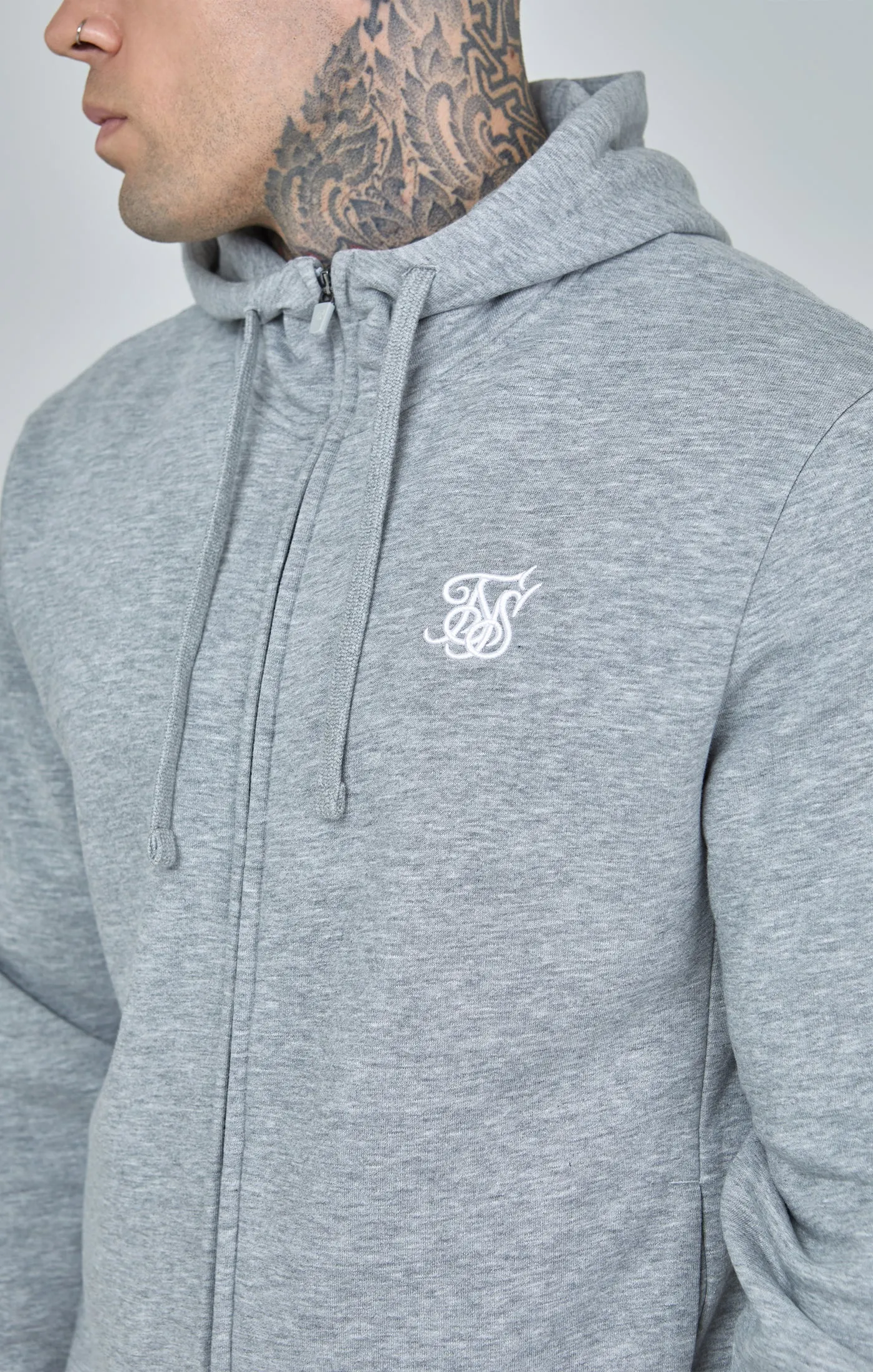 Grey Marl Essential Zip-Thru Funnel Hoodie sold by Siksilk product image thumbnail 3