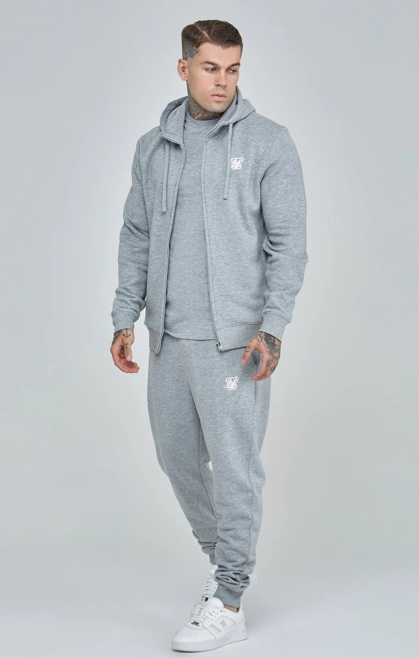 Grey Marl Essential Zip-Thru Funnel Hoodie sold by Siksilk product image thumbnail 4