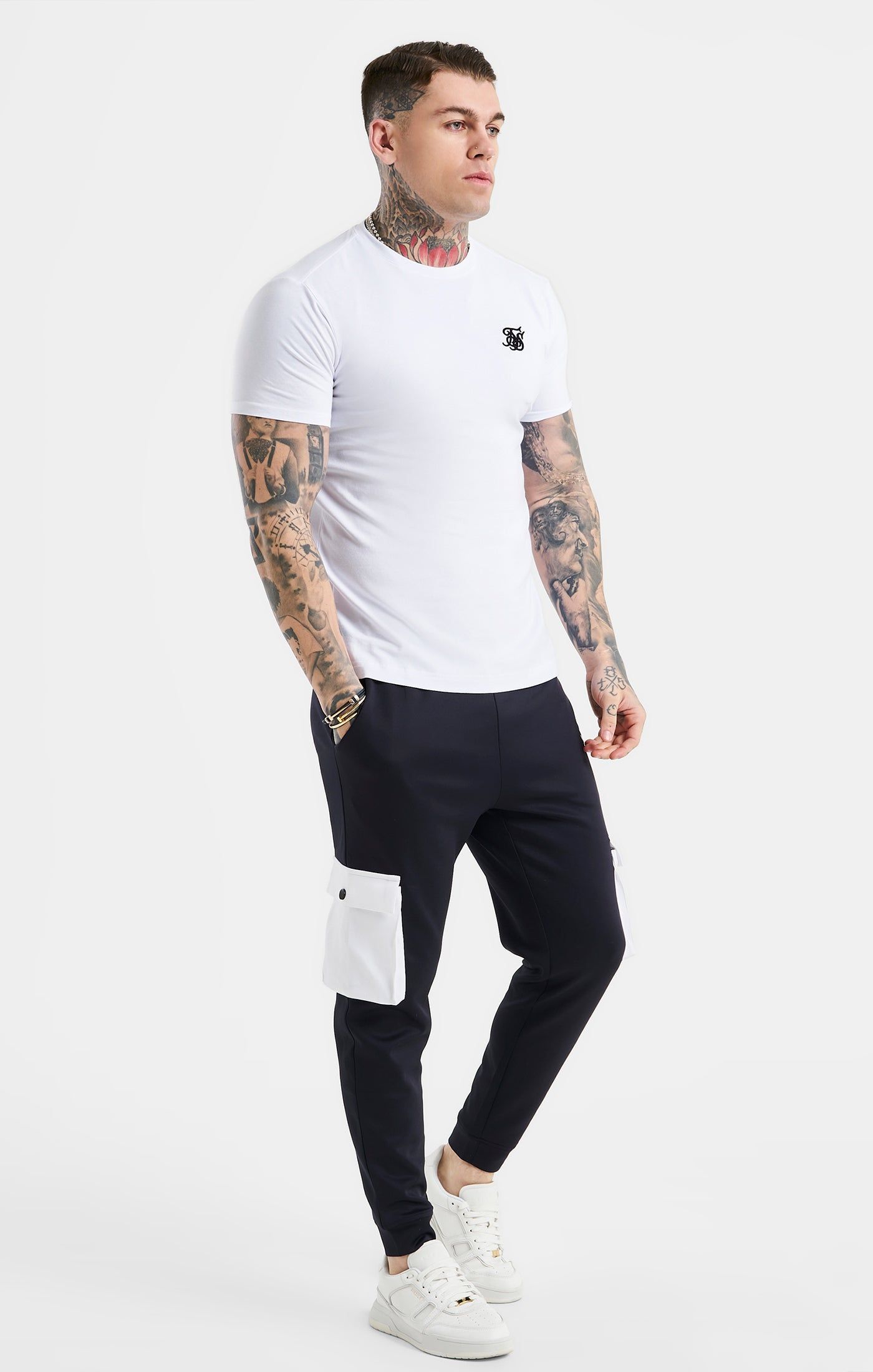 White Essential Short Sleeve Muscle Fit T-Shirt sold by Siksilk product image thumbnail 3