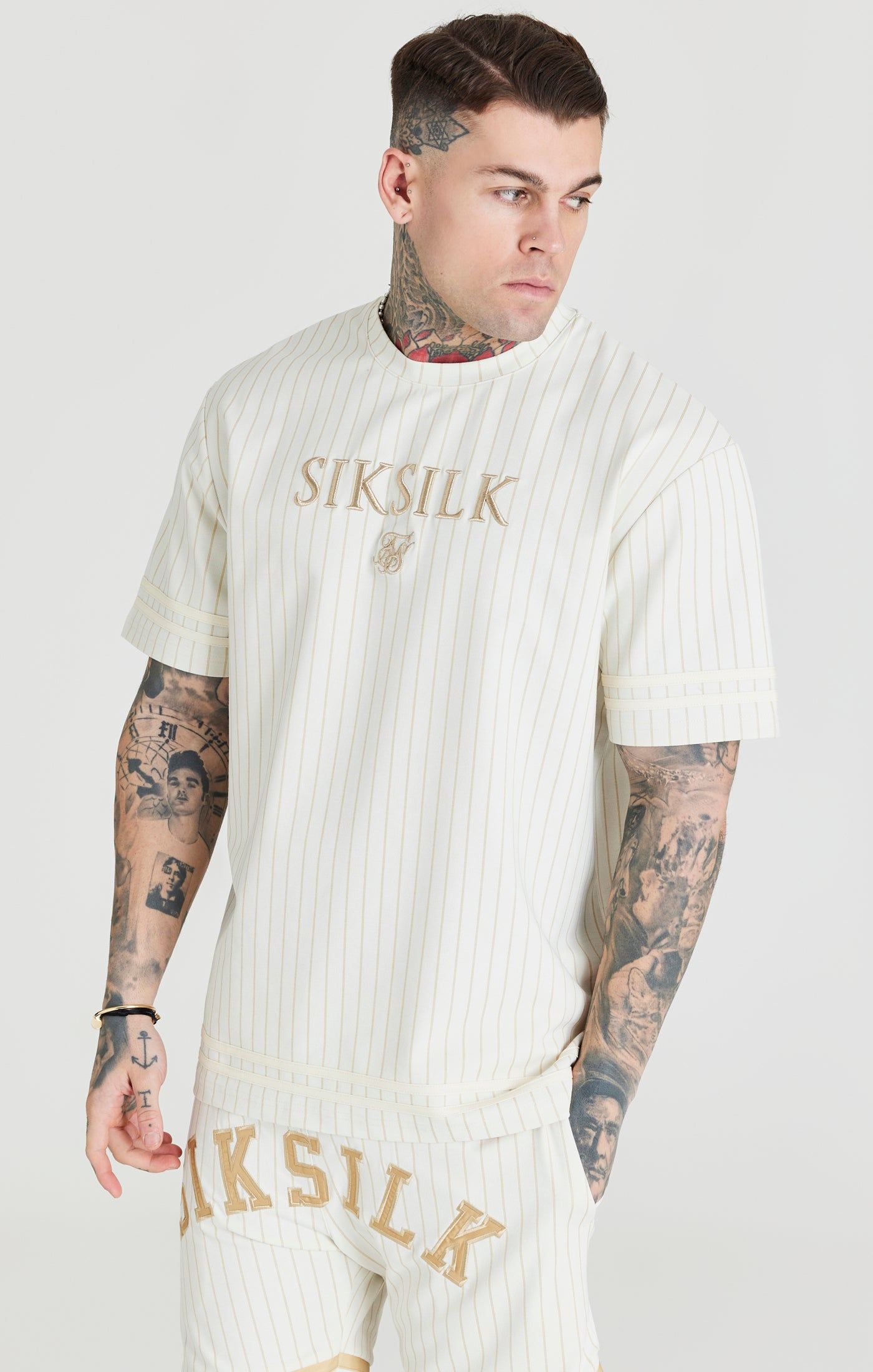 Ecru Retro Stripe Oversized T-Shirt sold by Siksilk