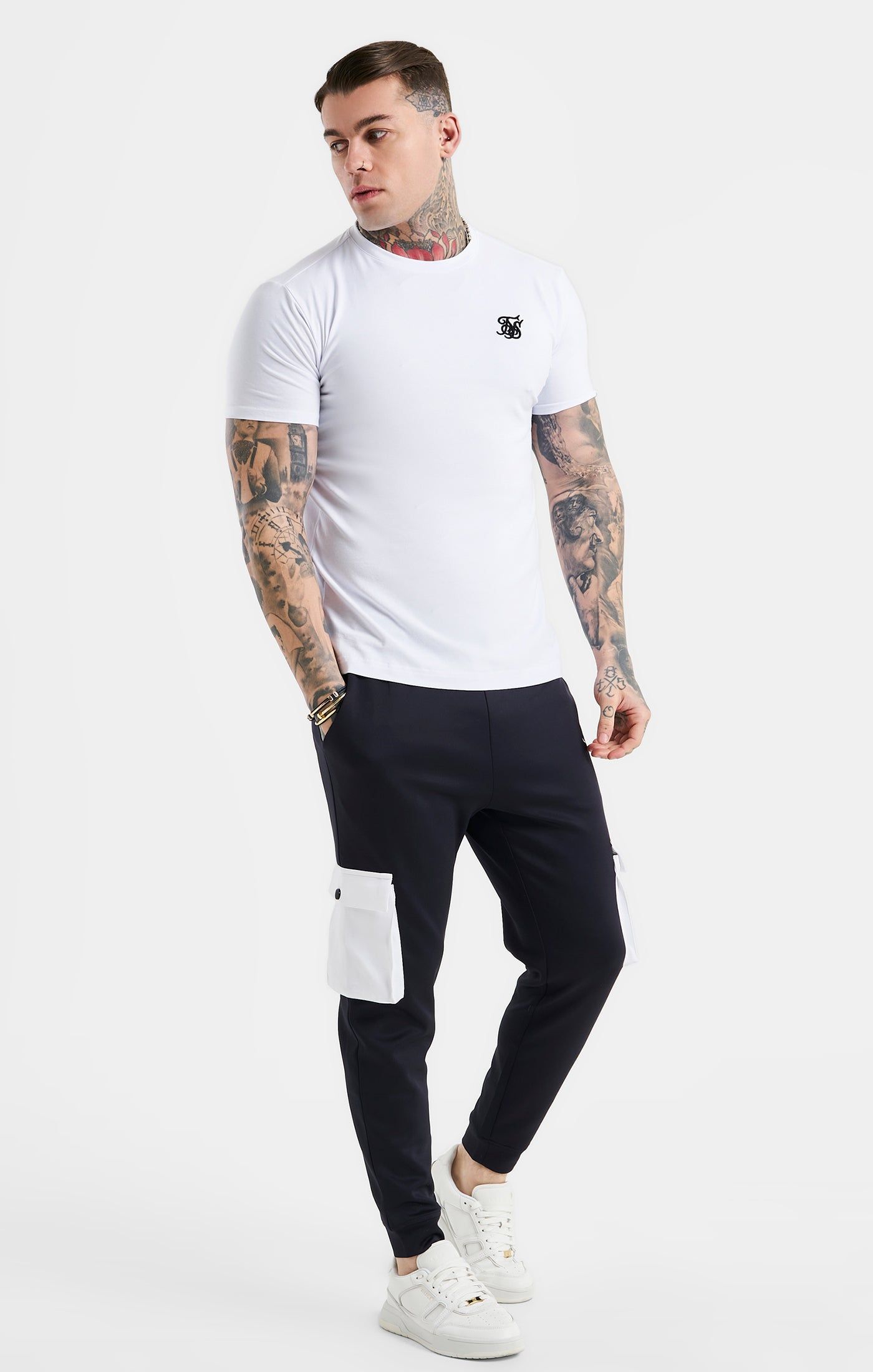 White Essential Short Sleeve Muscle Fit T-Shirt sold by Siksilk product image thumbnail 4