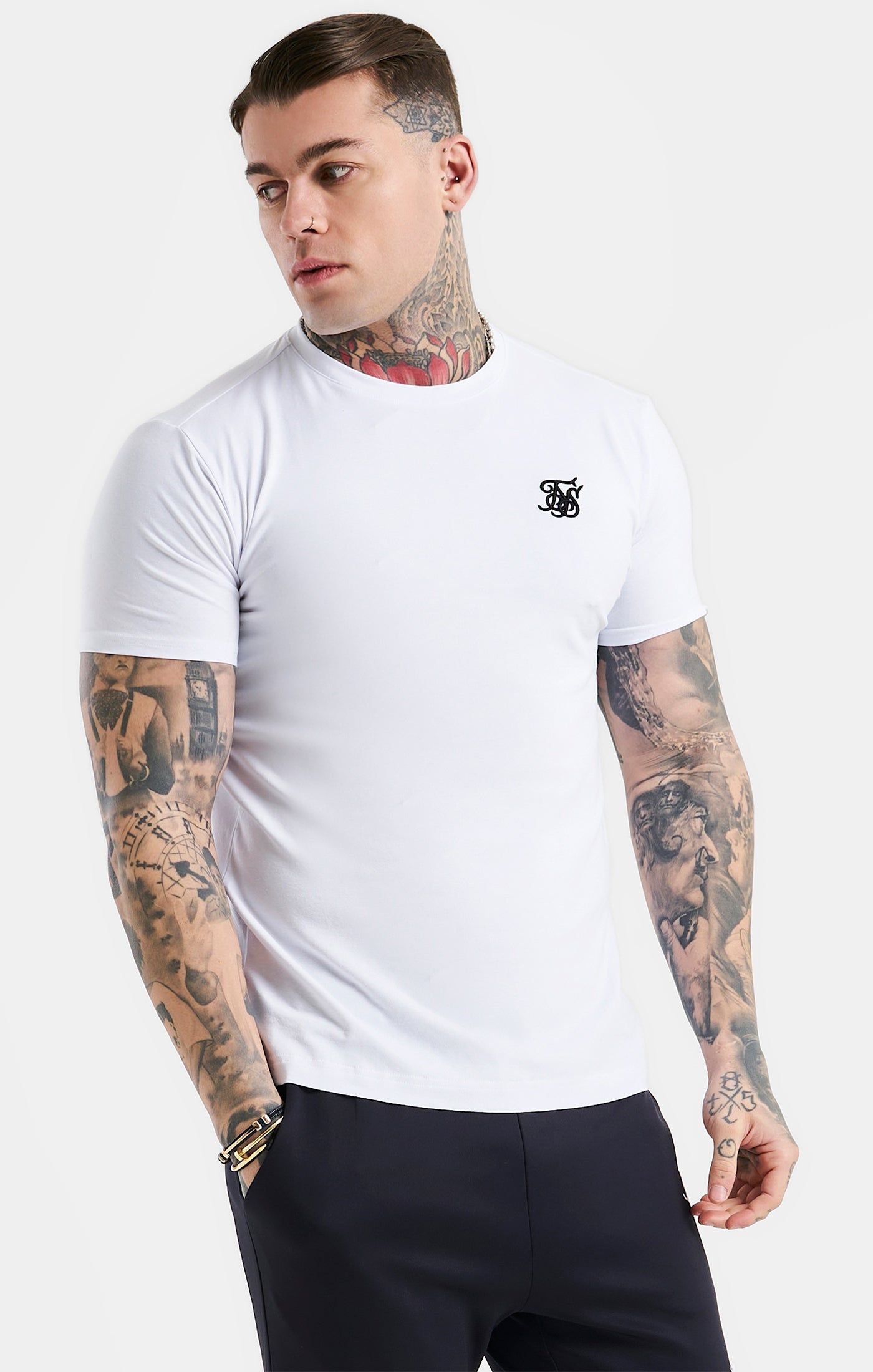 White Essential Short Sleeve Muscle Fit T-Shirt sold by Siksilk