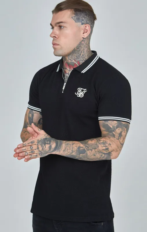 Black Textured Polo Shirt sold by Siksilk