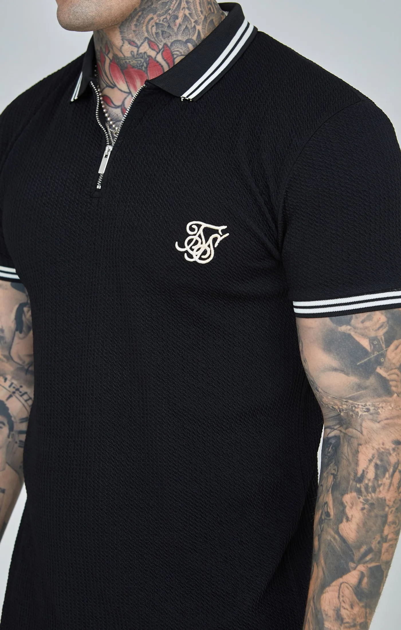 Black Textured Polo Shirt sold by Siksilk product image thumbnail 3