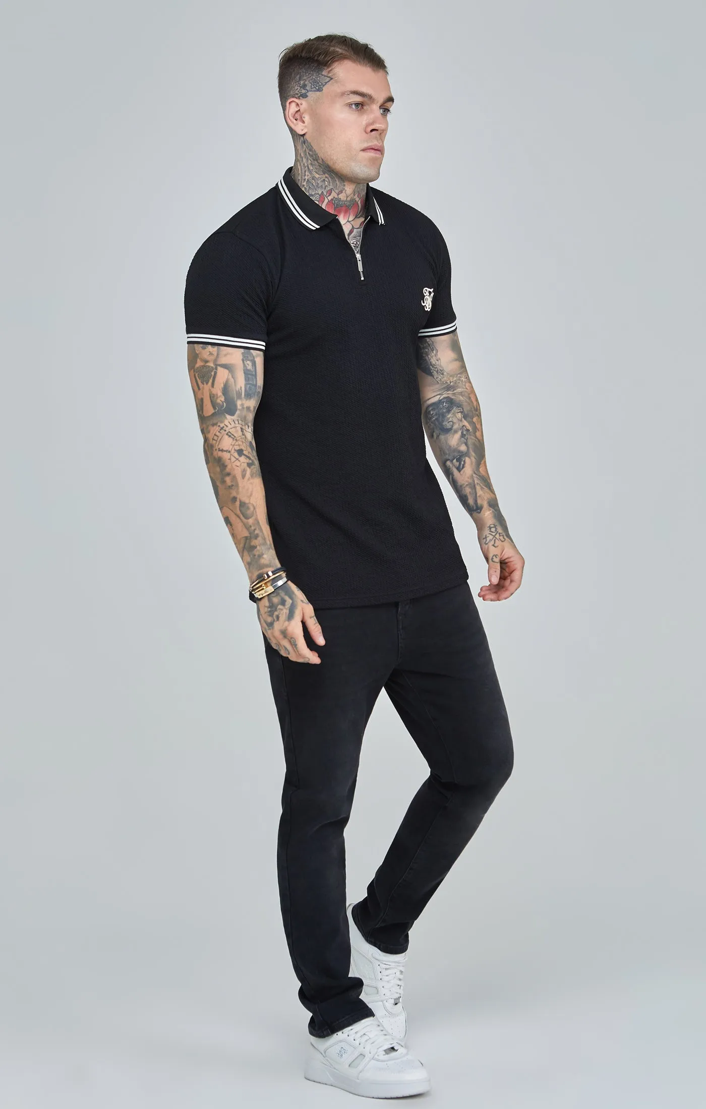 Black Textured Polo Shirt sold by Siksilk product image thumbnail 4
