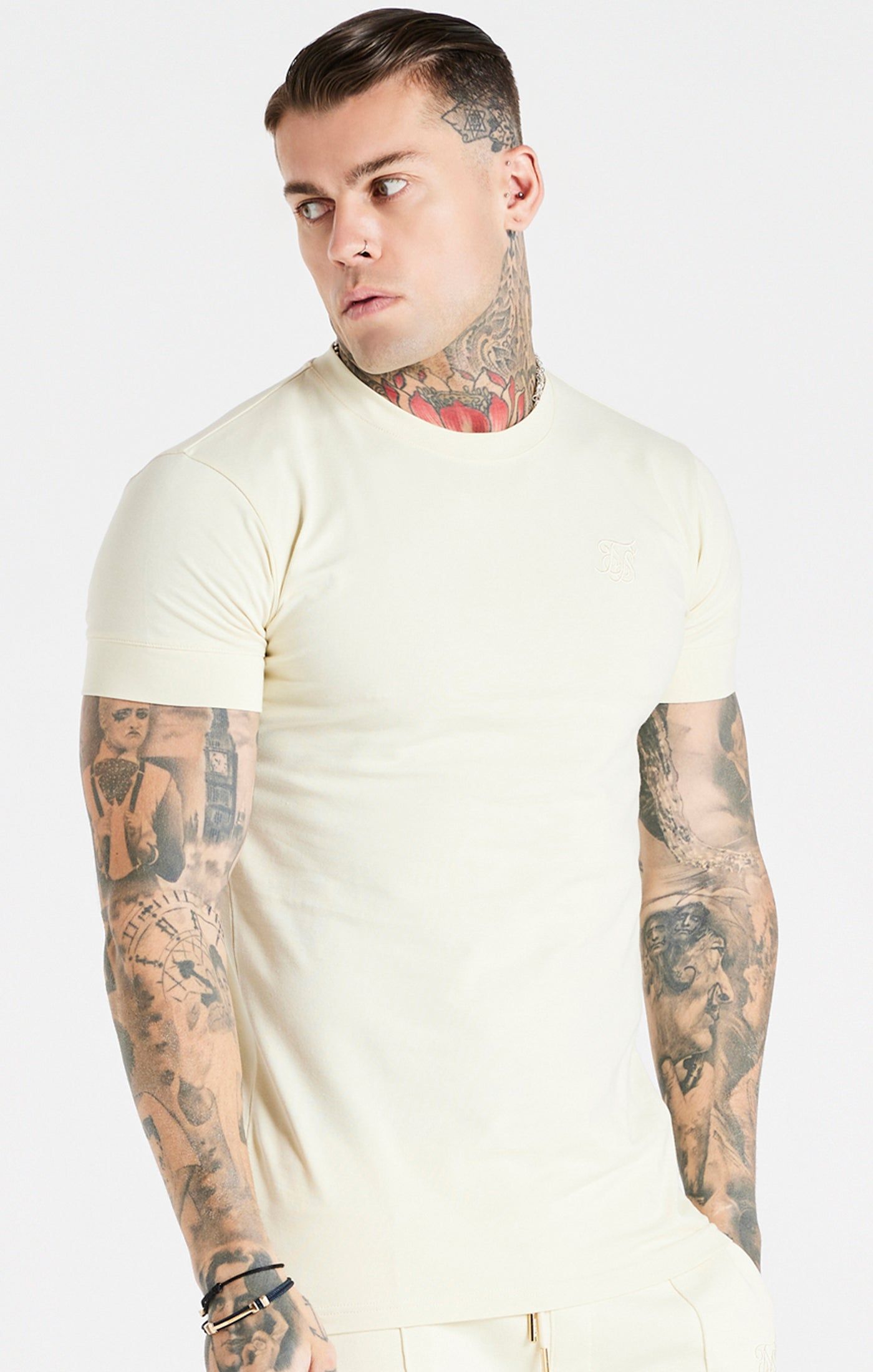 Ecru Smart Muscle Fit T-Shirt sold by Siksilk