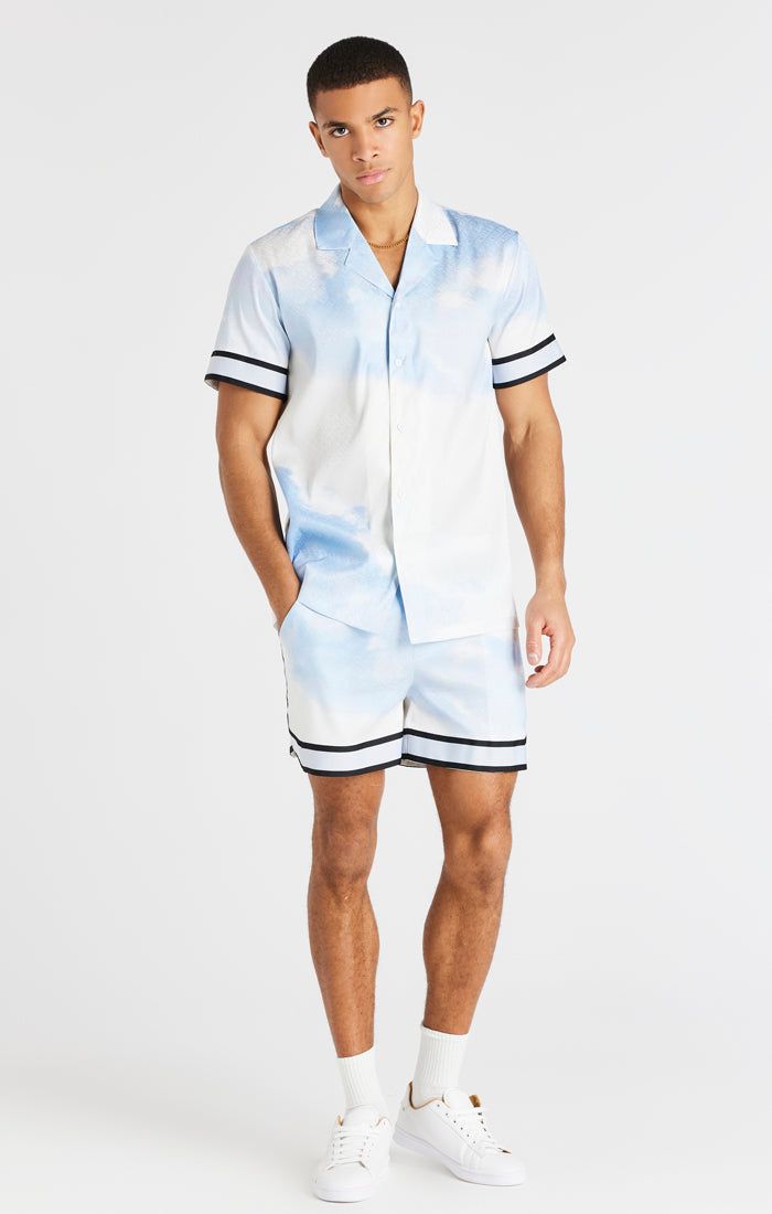 Blue And White Taped Sleeve Resort Shirt sold by Siksilk product image thumbnail 5