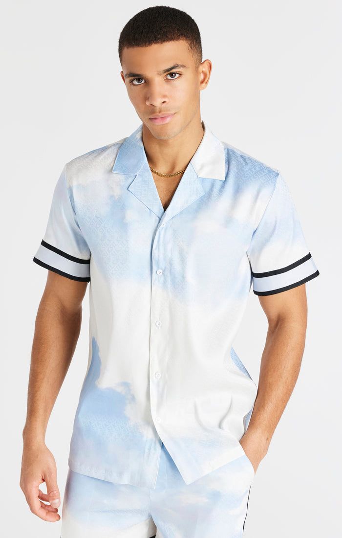 Blue And White Taped Sleeve Resort Shirt sold by Siksilk product image thumbnail 2
