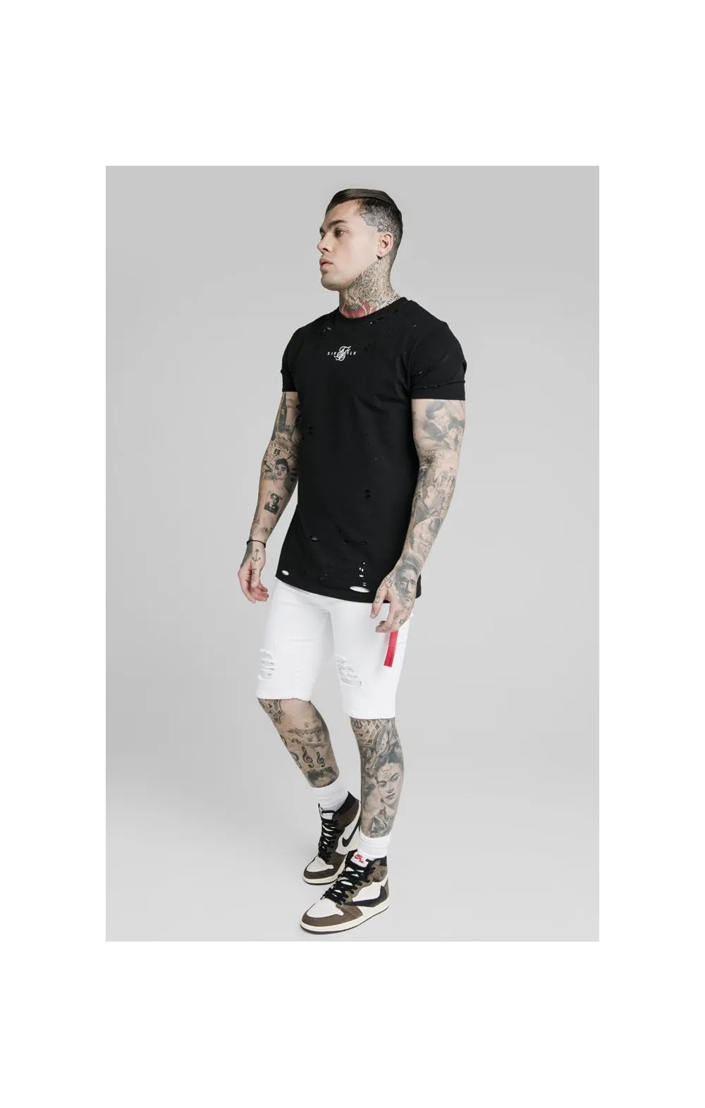 SikSilk Distressed Denim Flight Shorts - White sold by Siksilk product image thumbnail 4