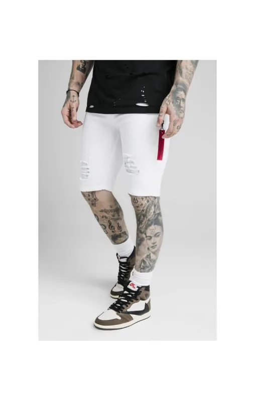 SikSilk Distressed Denim Flight Shorts - White sold by Siksilk