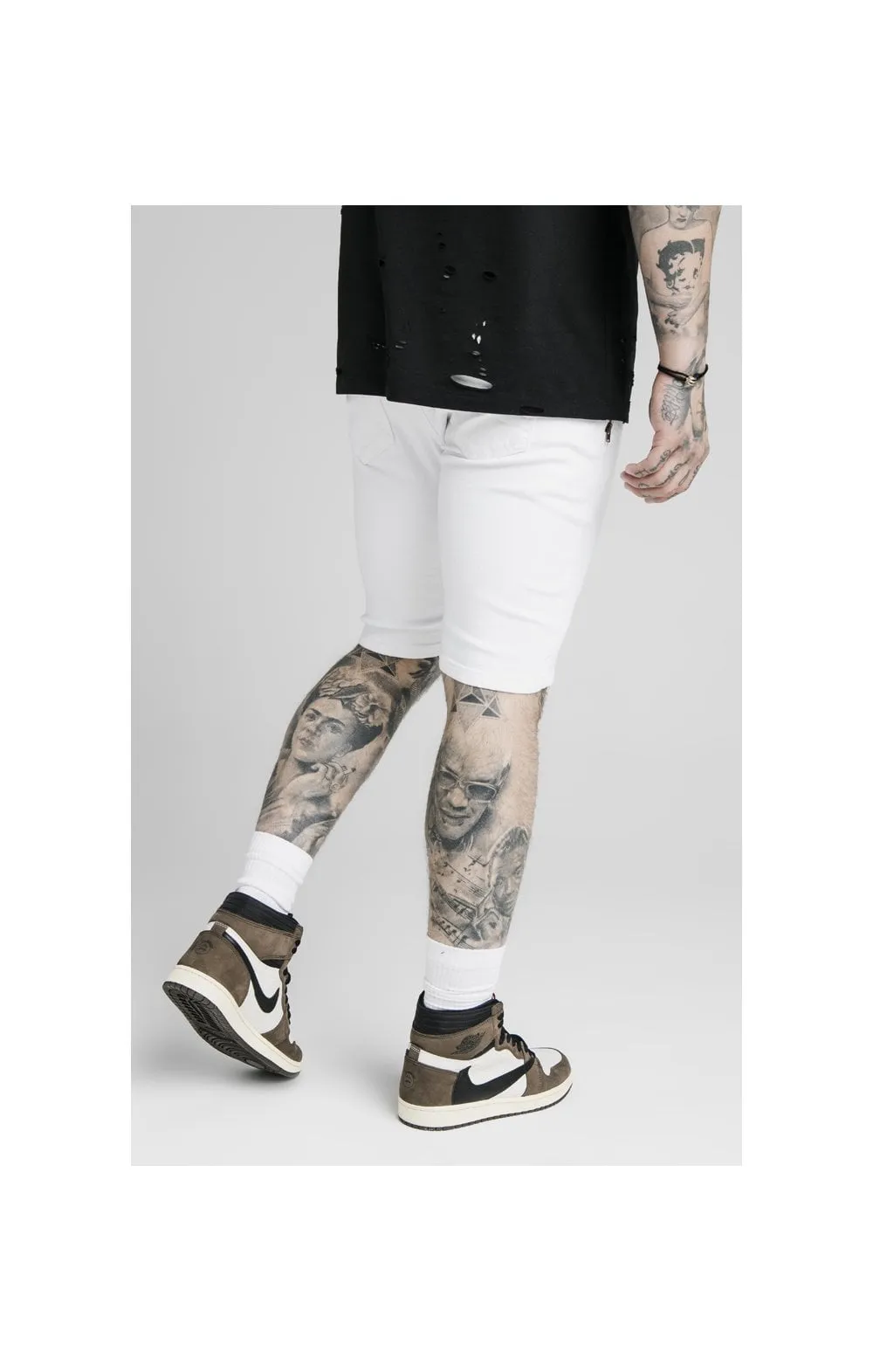 SikSilk Distressed Denim Flight Shorts - White sold by Siksilk product image thumbnail 3
