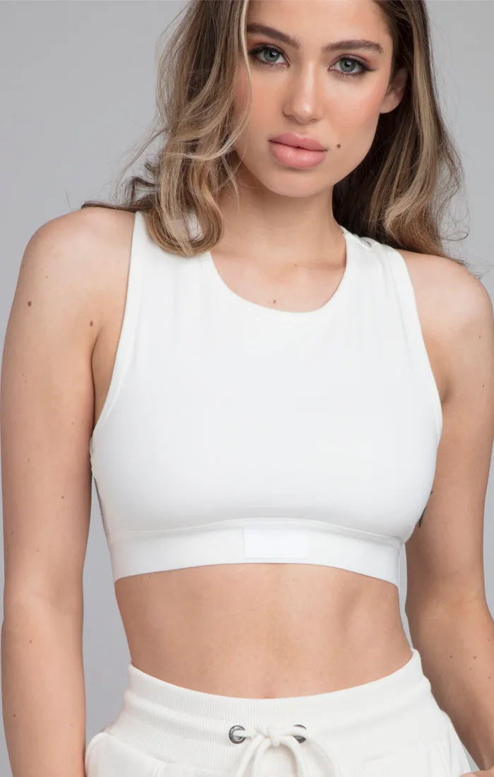 SikSilk Woven Badge Racerback Bralette - White sold by Siksilk
