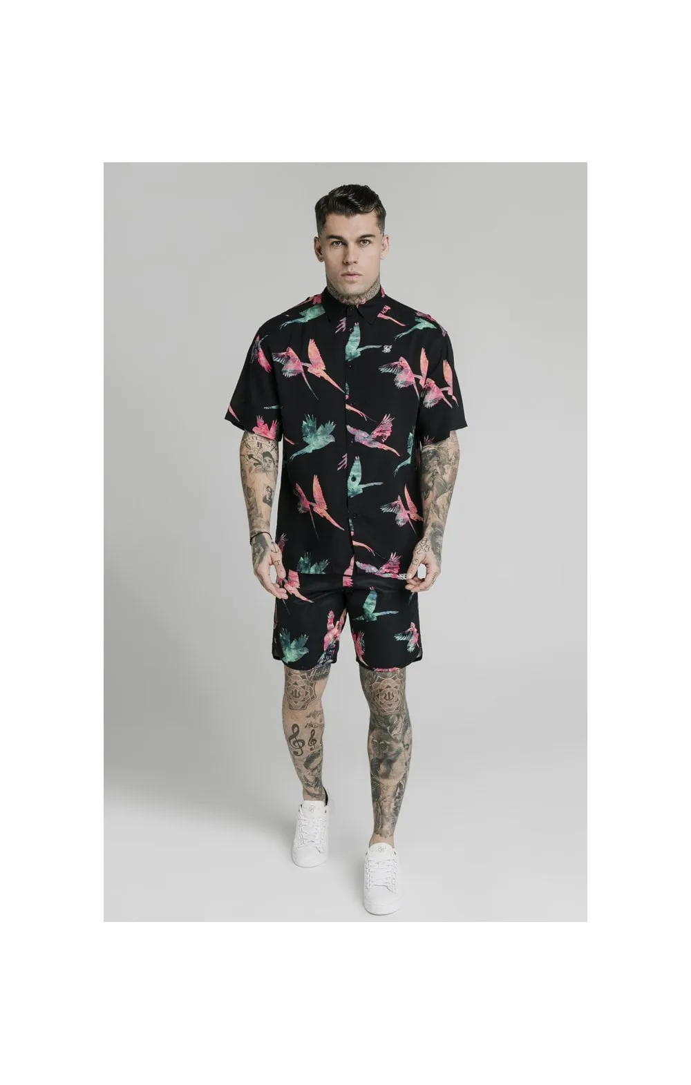 SikSilk High Collar Resort Shirt - Black,Teal & Pink sold by Siksilk product image thumbnail 3
