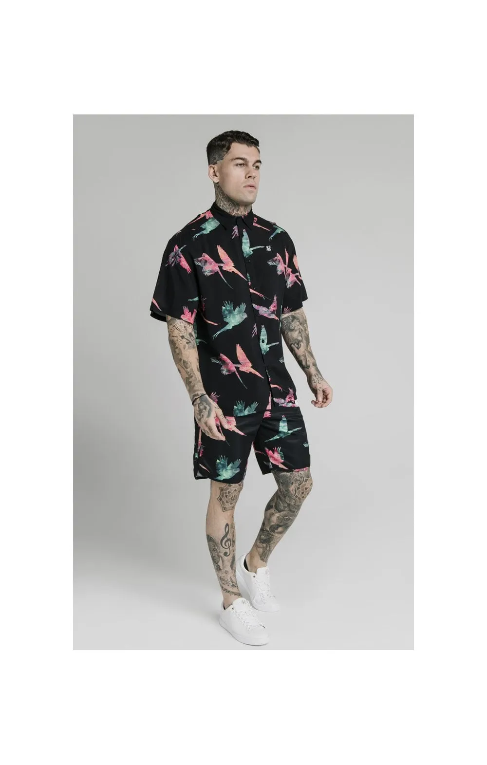 SikSilk High Collar Resort Shirt - Black,Teal & Pink sold by Siksilk product image thumbnail 4