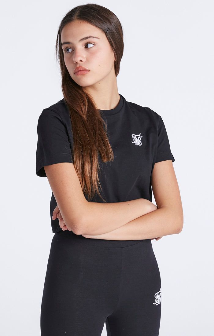Girls Black Essentials Cropped T-Shirt sold by Siksilk product image thumbnail 3
