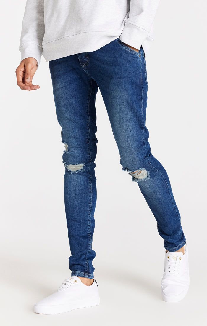 Blue Distressed Slim Fit Jean sold by Siksilk