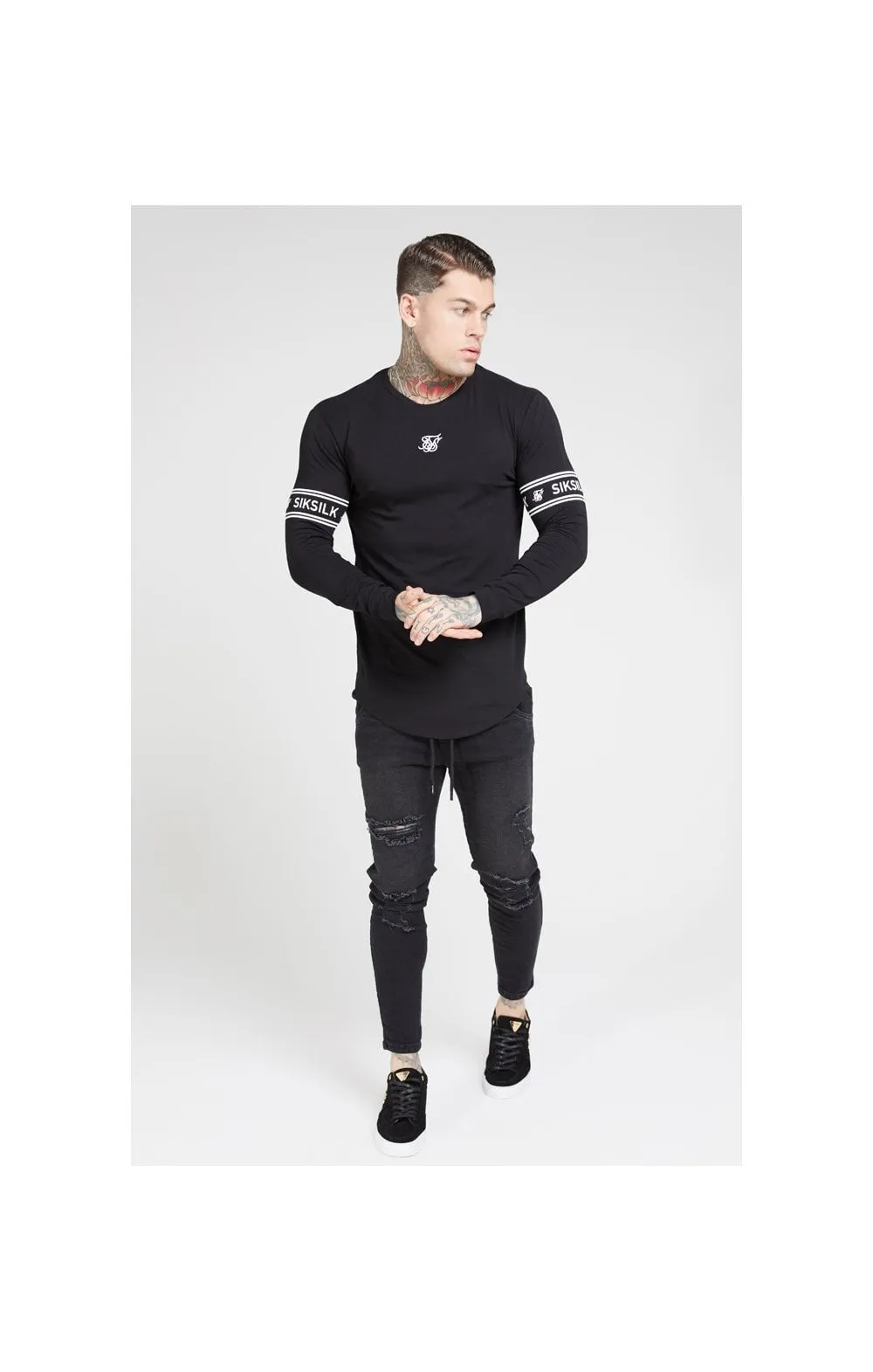 SikSilk L/S Branded Gym Tee – Black sold by Siksilk product image thumbnail 4