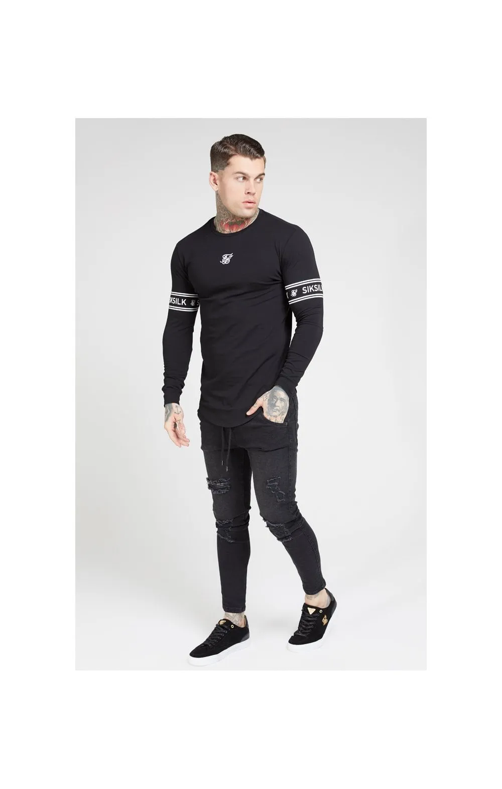 SikSilk L/S Branded Gym Tee – Black sold by Siksilk