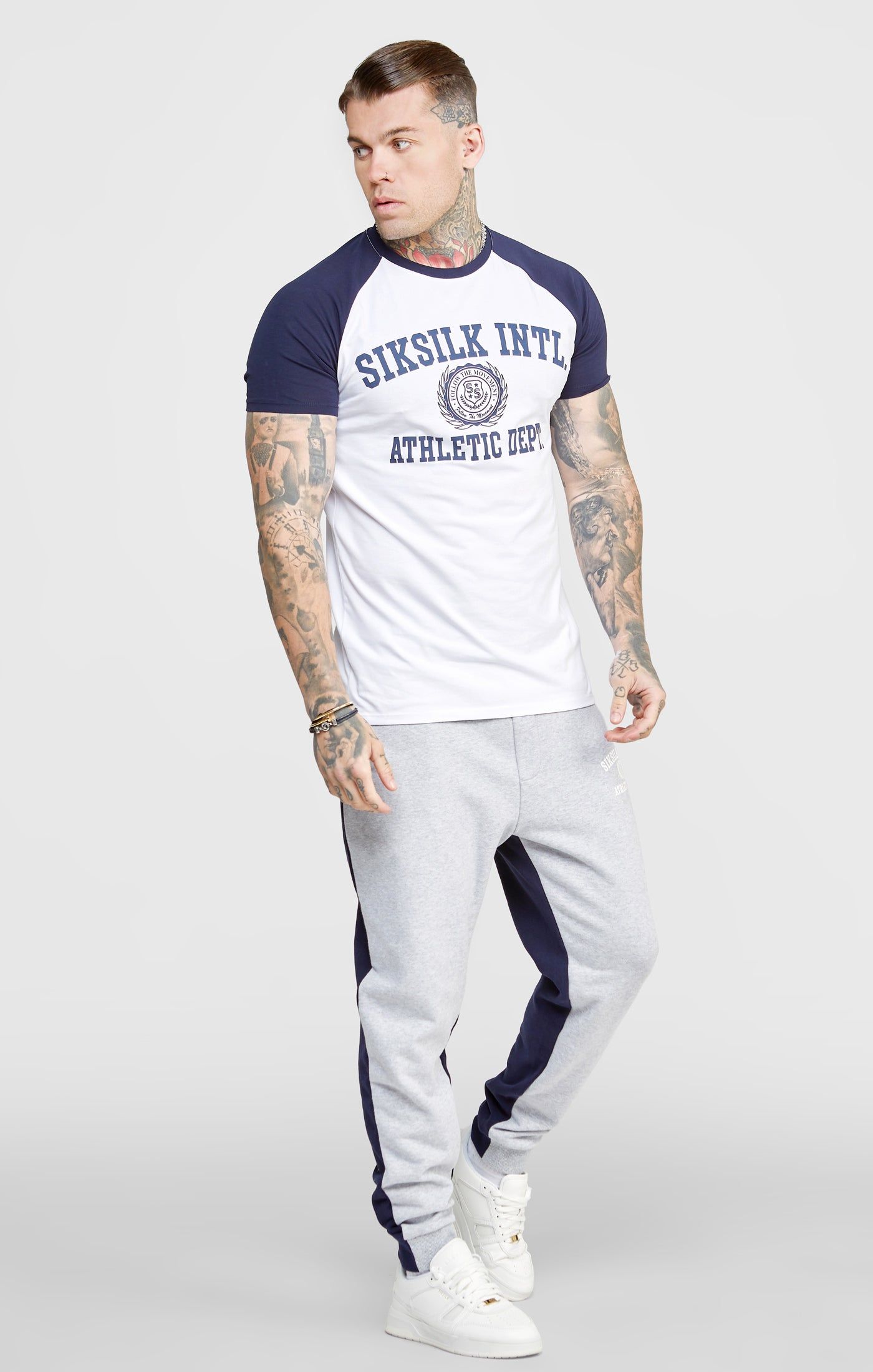 White Raglan Sleeve Muscle Fit Graphic T-Shirt sold by Siksilk product image thumbnail 4