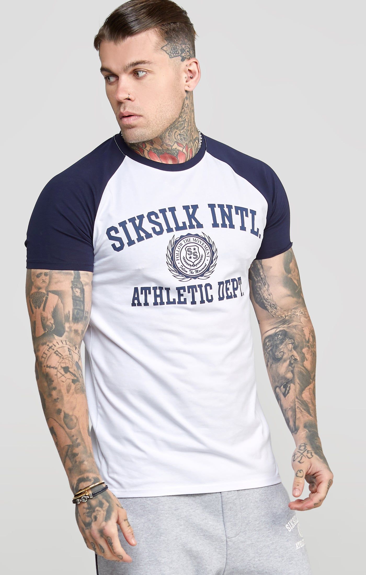 White Raglan Sleeve Muscle Fit Graphic T-Shirt sold by Siksilk