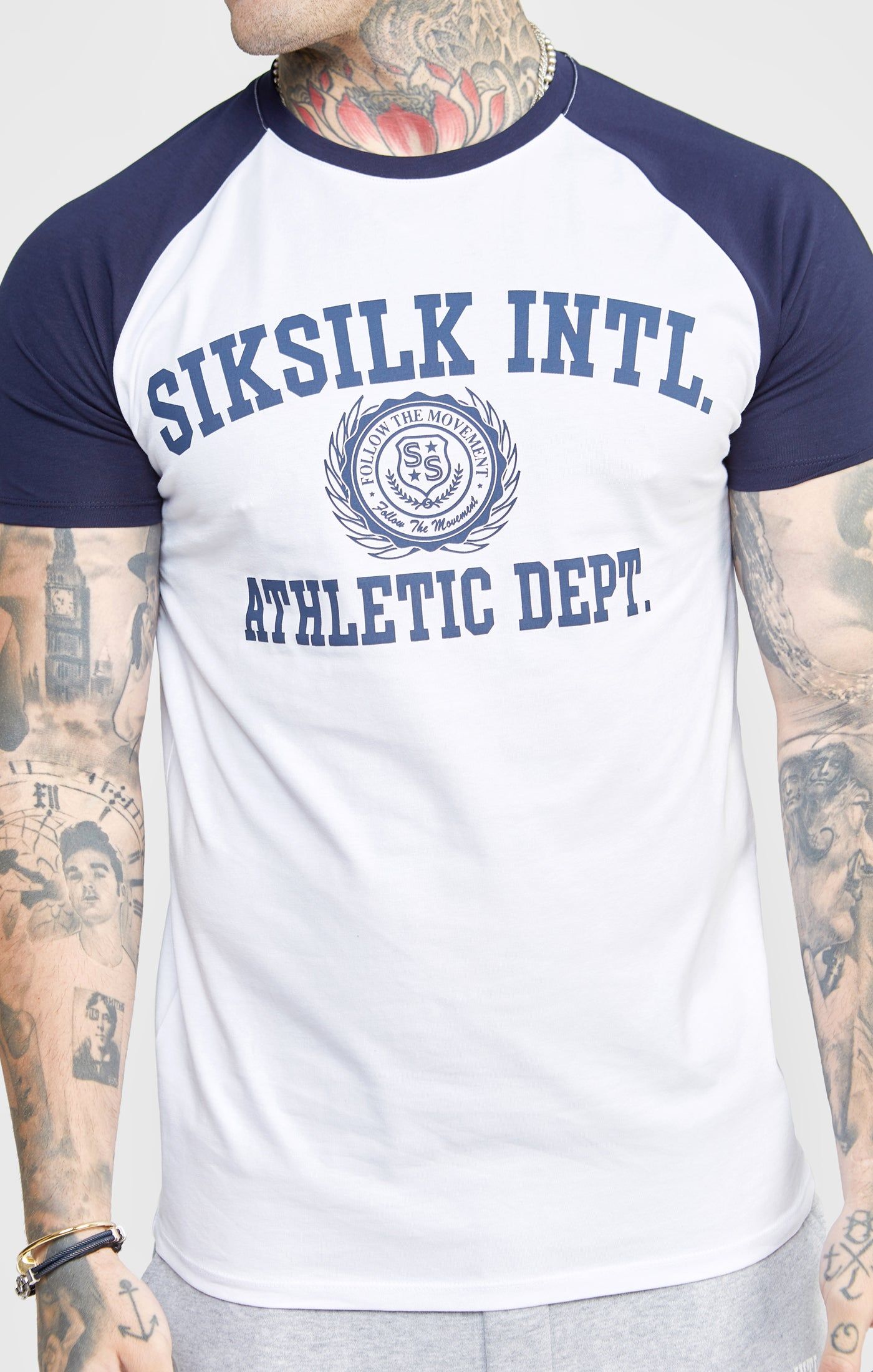 White Raglan Sleeve Muscle Fit Graphic T-Shirt sold by Siksilk product image thumbnail 2