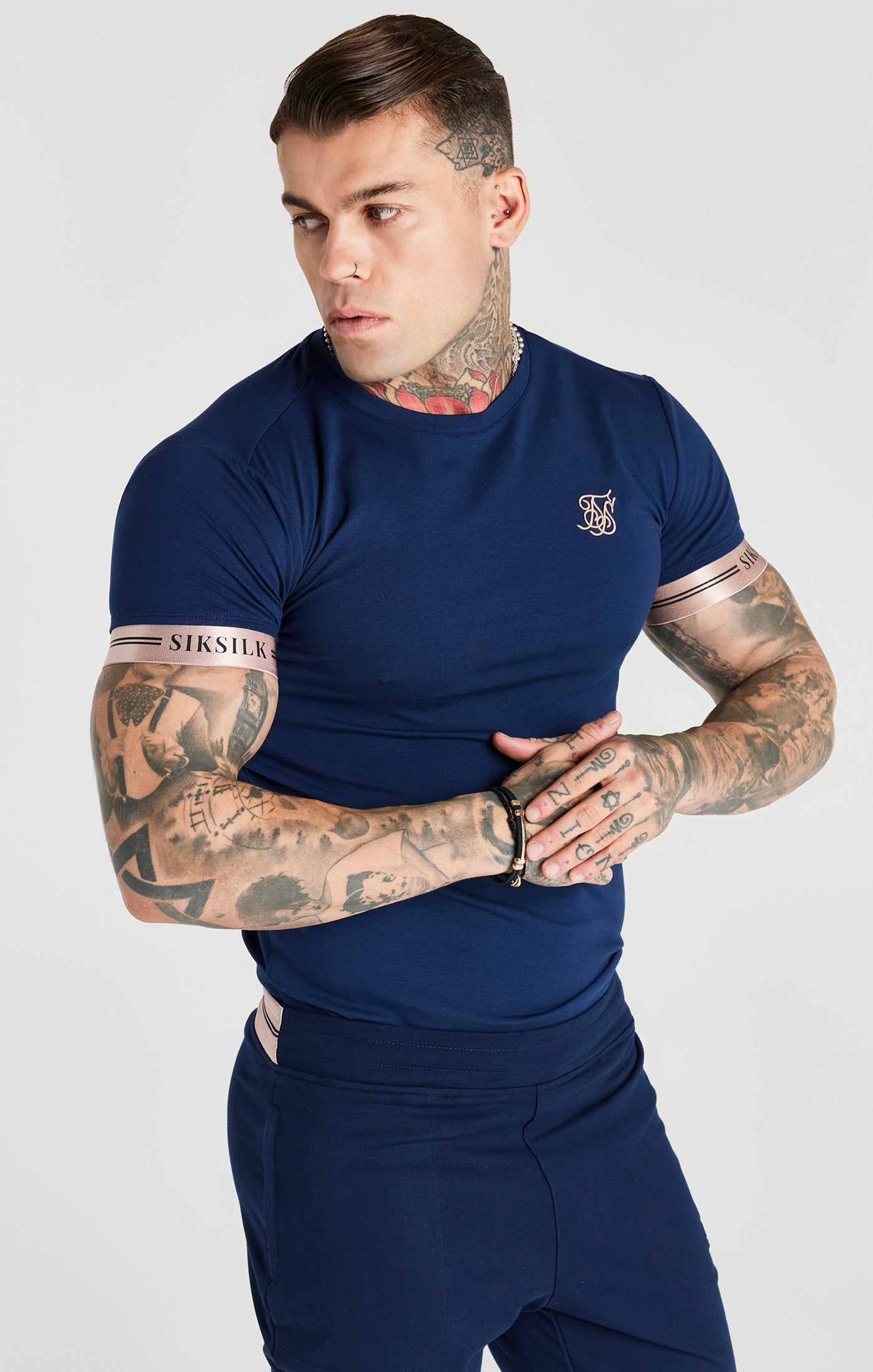 Navy Elastic Cuff T-Shirt sold by Siksilk product image thumbnail 5