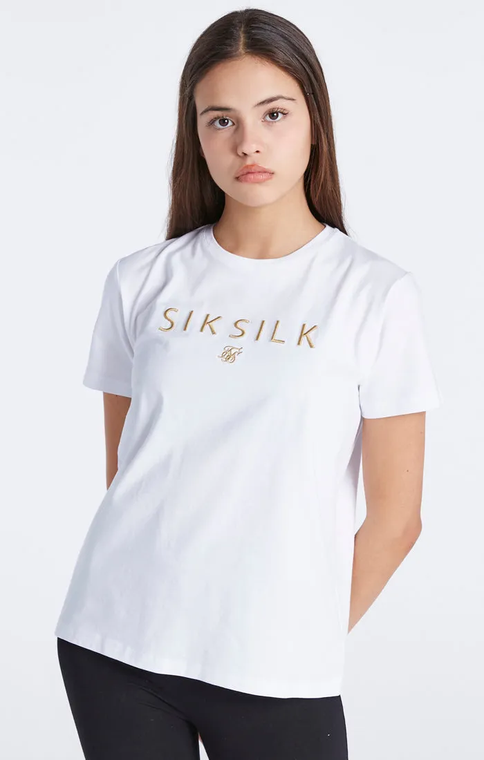 Girls White Logo Boyfriend T-Shirt sold by Siksilk