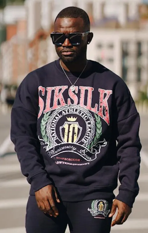 Navy Varsity Anniversary Print Sweatshirt sold by Siksilk