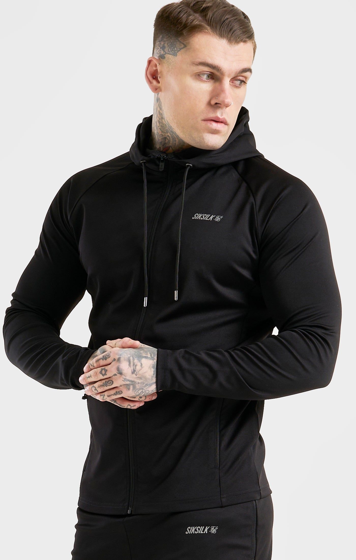 Black Sports Zip Through Hoodie sold by Siksilk