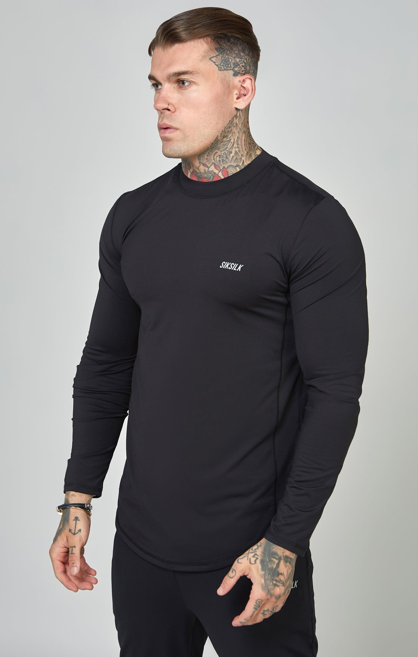 Black Sports Muscle Fit Long Sleeve Top sold by Siksilk product image thumbnail 4