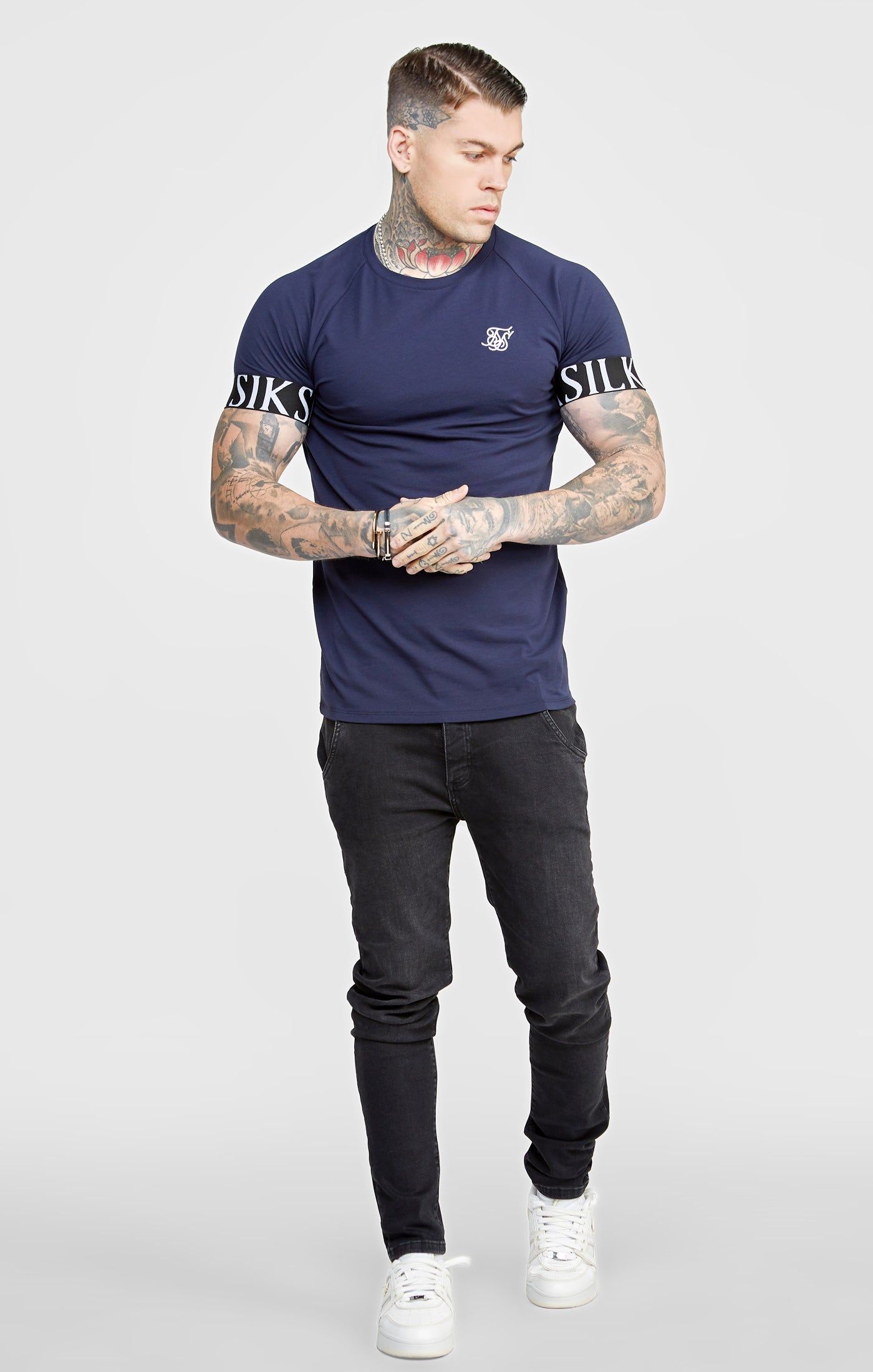 Navy Twin Pack Muscle Fit Tech T-Shirt sold by Siksilk product image thumbnail 3