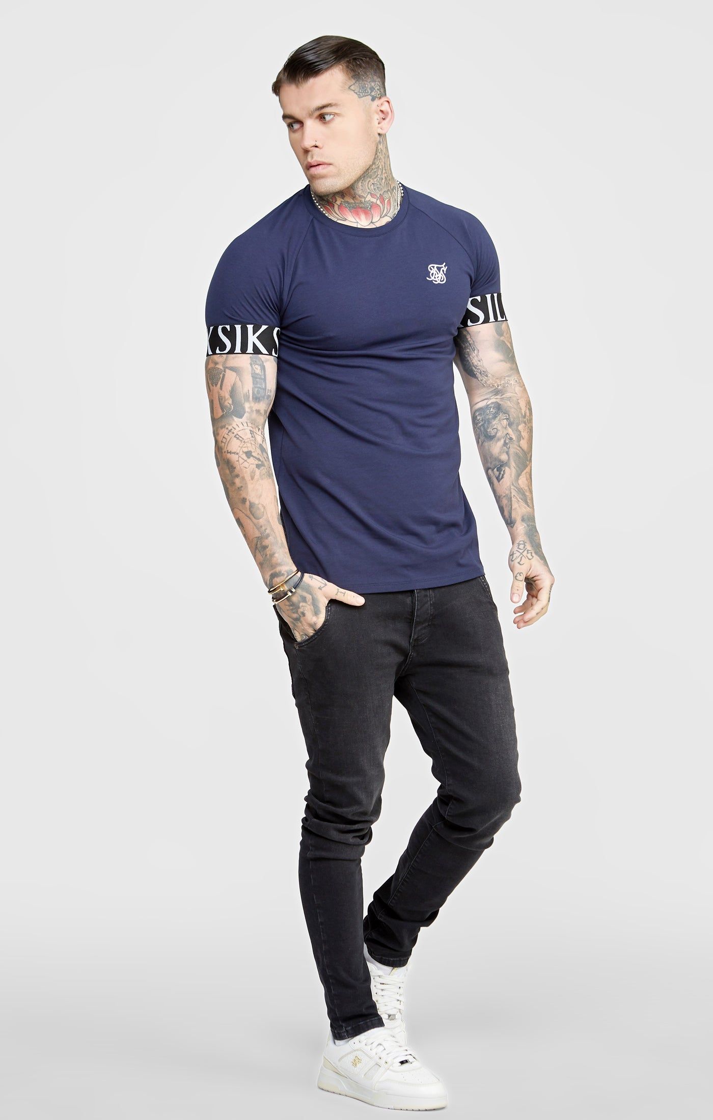 Navy Twin Pack Muscle Fit Tech T-Shirt sold by Siksilk product image thumbnail 4