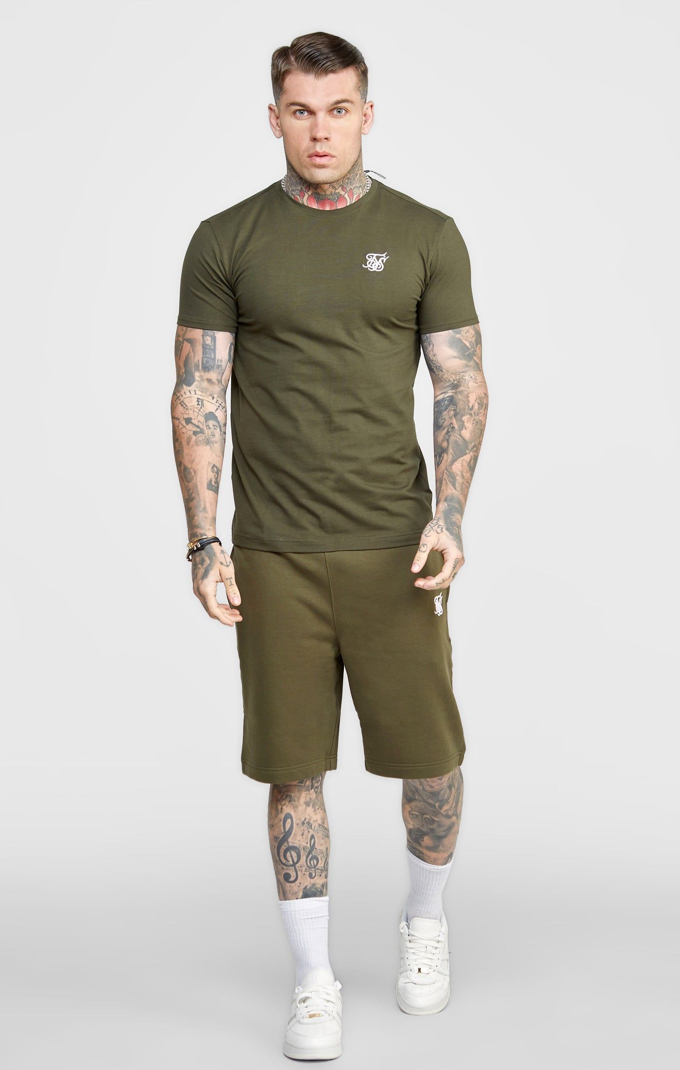 Khaki Essential Muscle Fit T-Shirt sold by Siksilk product image thumbnail 3