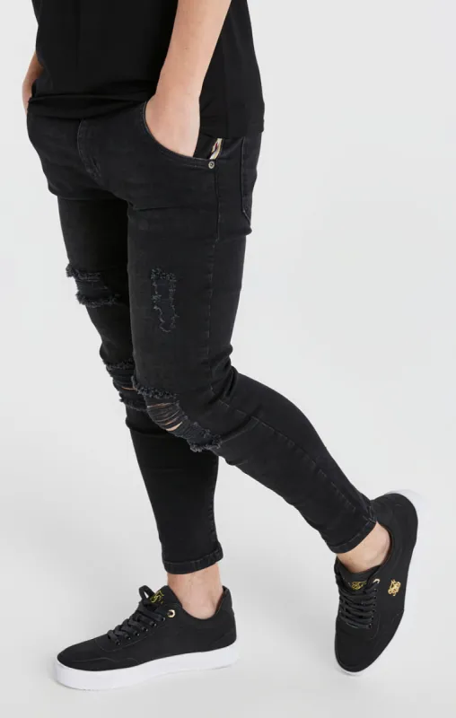 Boys Messi x SikSilk Black Distressed Skinny Denim Jean sold by Siksilk