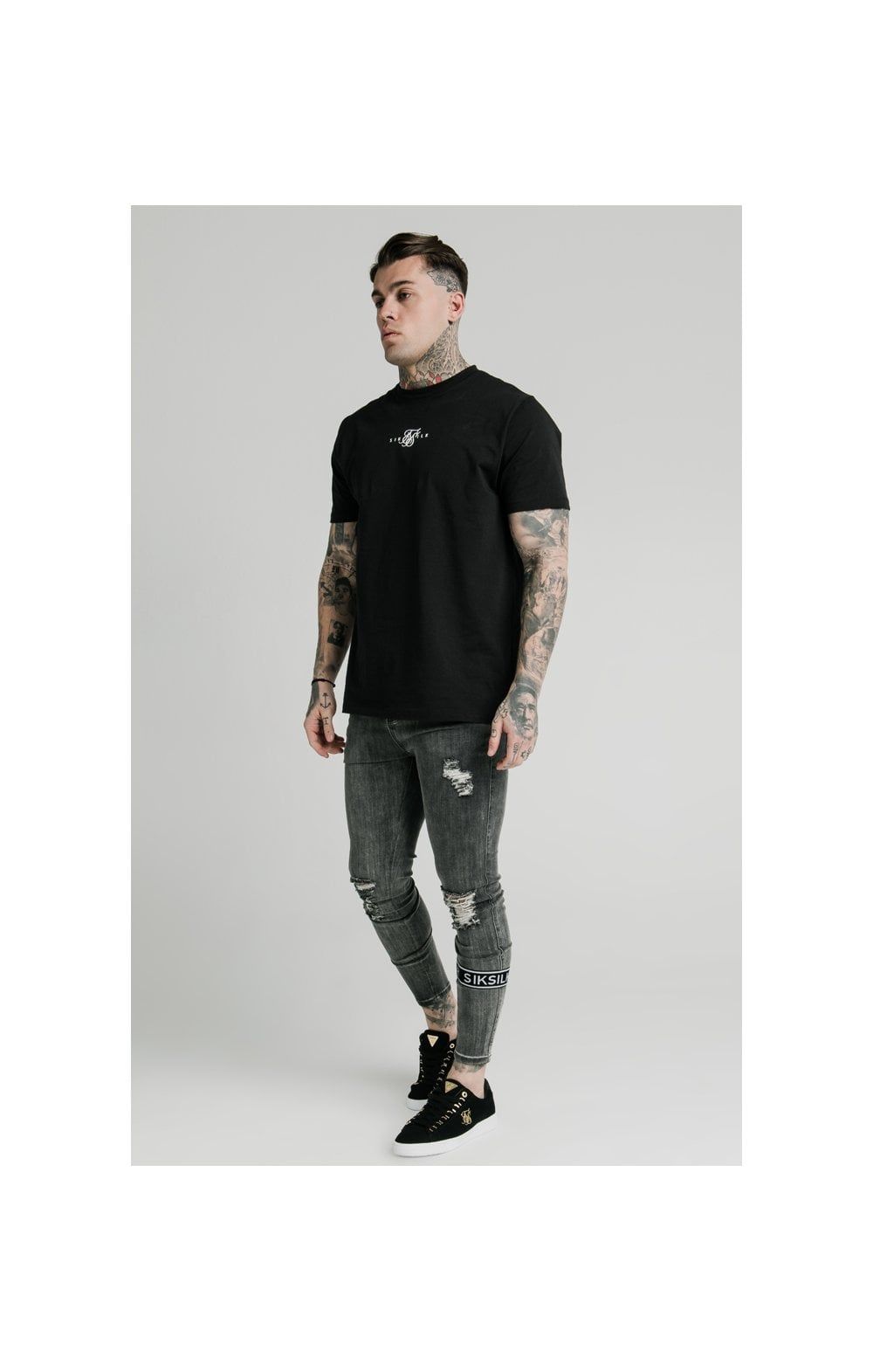 SikSilk Burst Knee Tape Jeans - Washed Black sold by Siksilk product image thumbnail 6