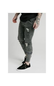 SikSilk Burst Knee Tape Jeans - Washed Black sold by Siksilk
