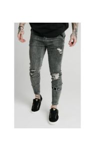SikSilk Burst Knee Tape Jeans - Washed Black sold by Siksilk