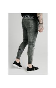 SikSilk Burst Knee Tape Jeans - Washed Black sold by Siksilk
