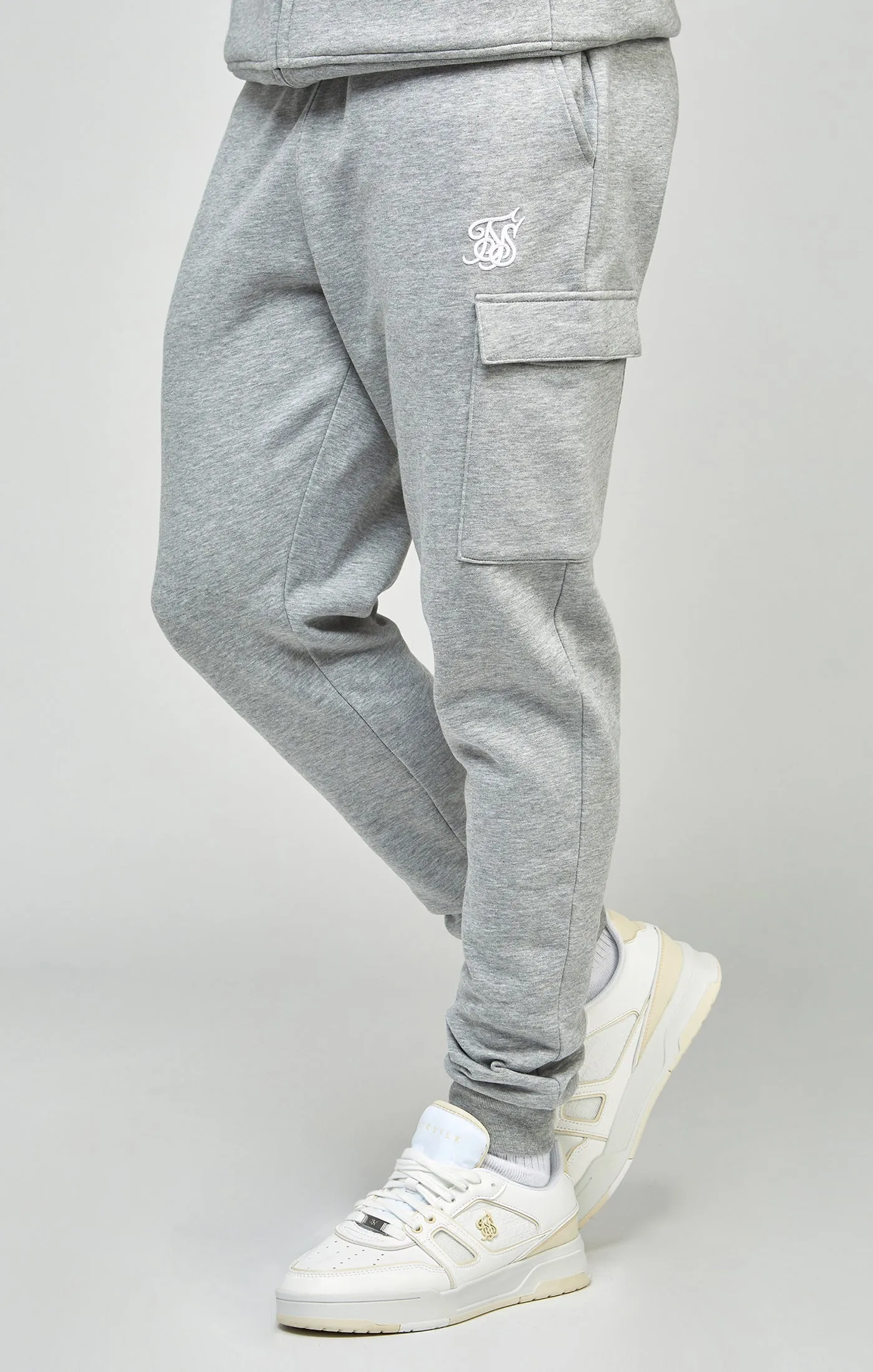 Grey Marl Essential Cargo Joggers sold by Siksilk