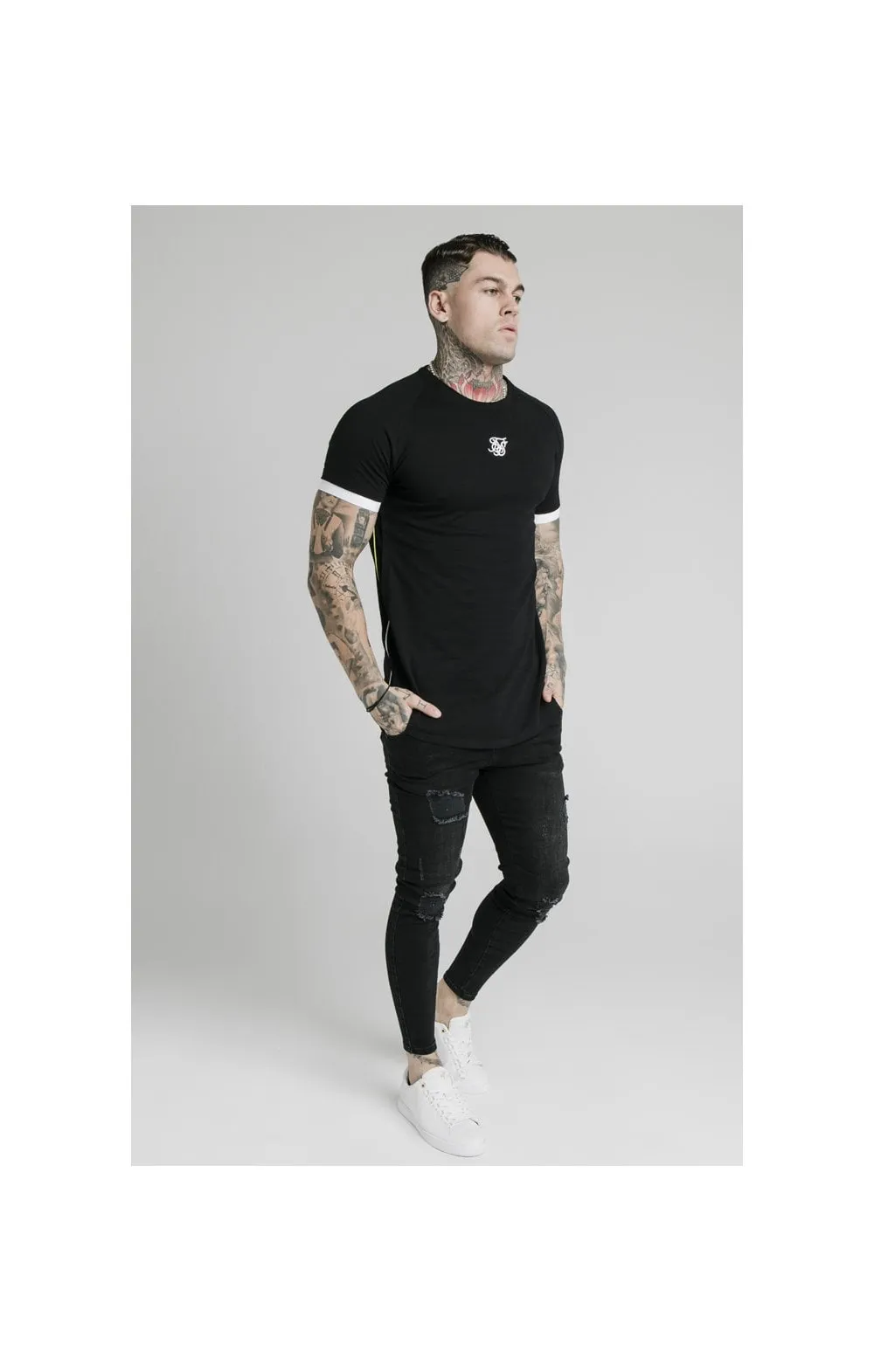 SikSilk S/S Fade Piping Tech Tee - Black & Fluro sold by Siksilk product image thumbnail 4